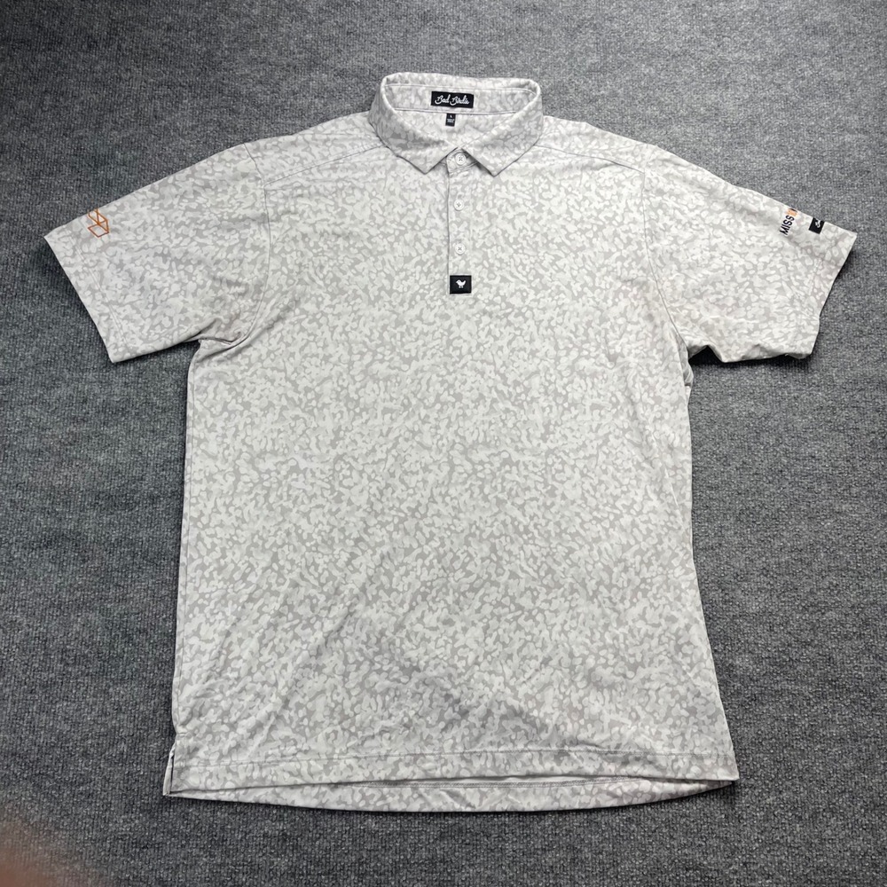 Bad Birdie Mens Grey White Abstract Print Golf Polo Shirt Mission Park Large